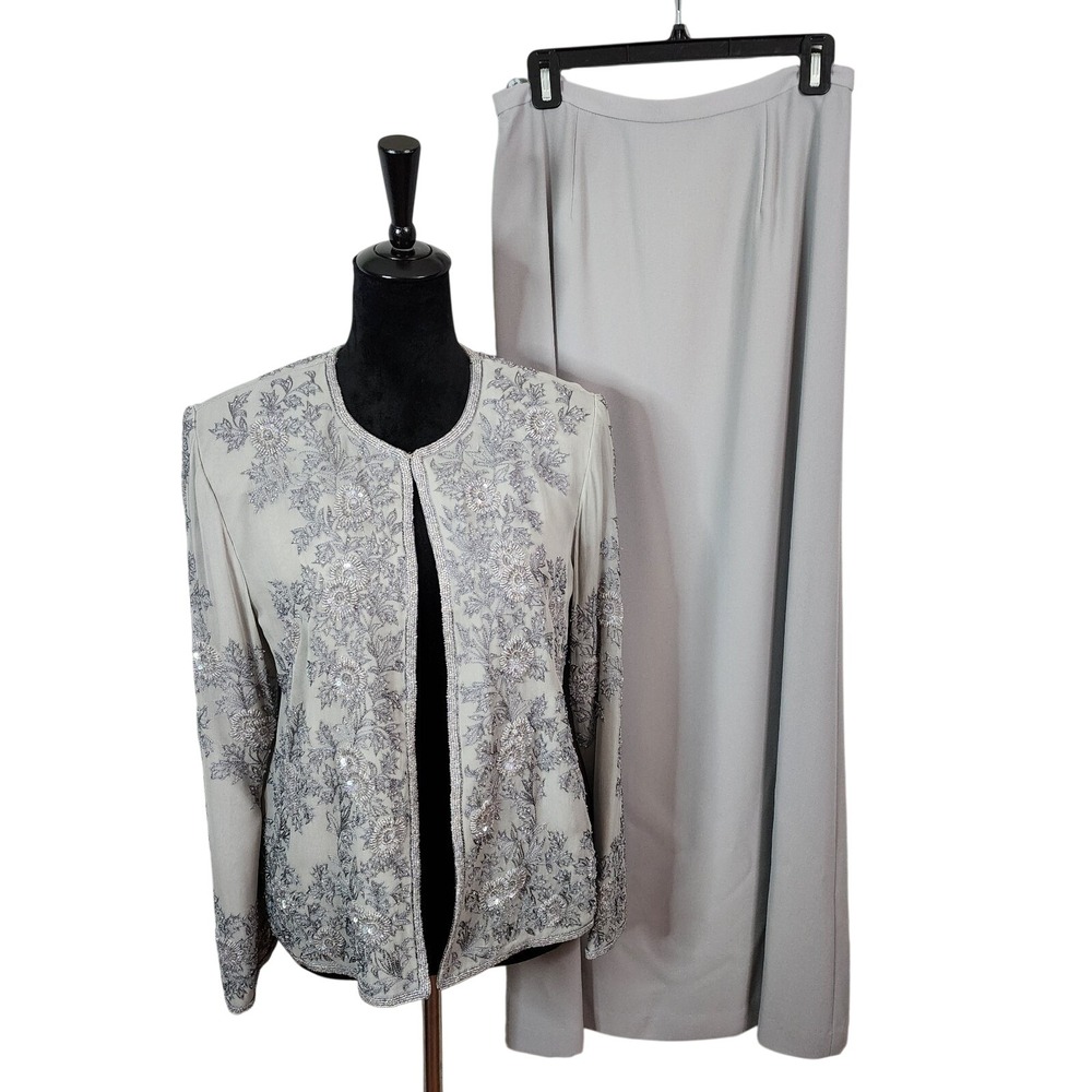 ADRIANNA PAPELL Occasions Size 10 Silk Beaded Mother of the Bride 2pc Skirt Set